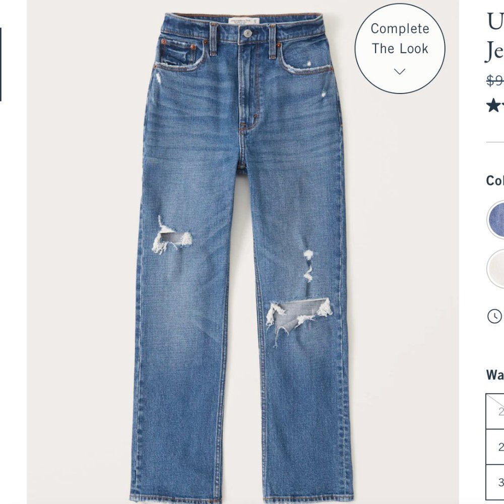 Abercrombie Ultra High Rise Ankle Straight Jean blue  0/25 torn distressed